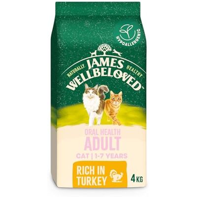 James Wellbeloved Hypoallergenic Dry Cat Food for Adult Cats Oralcare Turkey 4 kg James Wellbeloved Hypoallergenic Dry Cat Food for Adult Cats Oralcare Turkey 4 kg