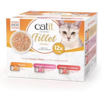 Catit Cuisine Fillet, Chicken Fillet Variety Pack in Broth, Grain Free Wet Cat Food for Adult Cats, High Meat Tinned Cat Food in Broth Catit Cuisine Fillet, Chicken Fillet Variety Pack in Broth, Grain Free Wet Cat Food for Adult Cats, High Meat Tinned Cat Food in Broth