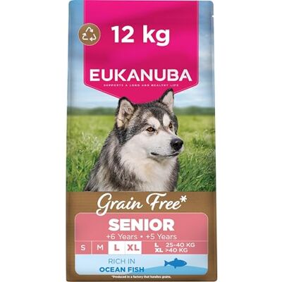 Eukanuba Grain Free Ocean Fish Complete Dry Dog Food For Senior Large & Giant Breed Dogs 12KG Eukanuba Grain Free Ocean Fish Complete Dry Dog Food For Senior Large & Giant Breed Dogs 12KG