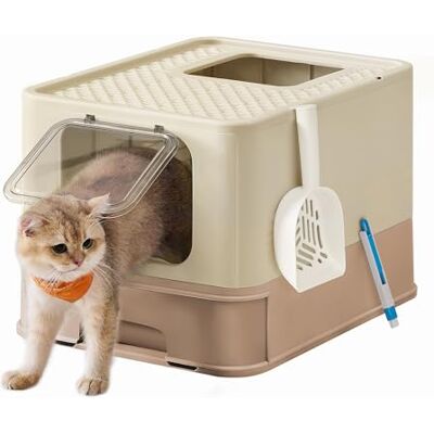 Feandrea Hidden Cat Litter Box, Cat Litter Tray with Hood, Slide-Out Tray, Scoop, Brush, Spacious for Large Cats, Max. Load 15 kg, Anti-Tracking, Anti-Leaking, Sand Beige and Camel Brown PPT001LJ02 Feandrea Hidden Cat Litter Box, Cat Litter Tray with Hood, Slide-Out Tray, Scoop, Brush, Spacious for Large Cats, Max. Load 15 kg, Anti-Tracking, Anti-Leaking, Sand Beige and Camel Brown PPT001LJ02