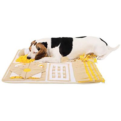 lionto Sniffer rug for dogs and cats, search mat to reduce stress and promote concentration, 70x60 cm, fleece rug is machine washable with non-slip underside, yellow/brown lionto Sniffer rug for dogs and cats, search mat to reduce stress and promote concentration, 70x60 cm, fleece rug is machine washable with non-slip underside, yellow/brown