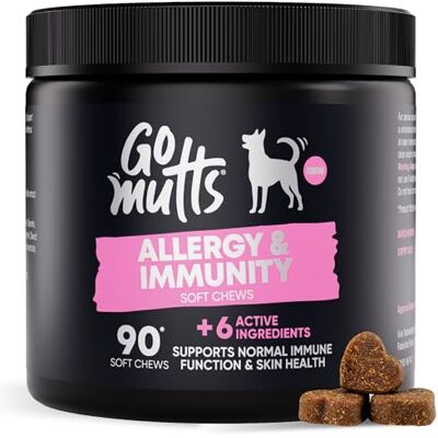 Go Mutts GOMUTTS Allergy & Immunity Soft Chews for Dogs, 90 Dog Allergy Relief Immune Chews, Dog Supplements for Itchy Skin, Enriched with 6 Active Ingredients, Daily Immune Support for Dogs with Sensitivities Go Mutts GOMUTTS Allergy & Immunity Soft Chews for Dogs, 90 Dog Allergy Relief Immune Chews, Dog Supplements for Itchy Skin, Enriched with 6 Active Ingredients, Daily Immune Support for Dogs with Sensitivities