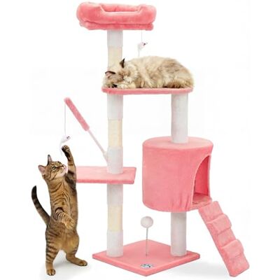 VOUNOT ® Cat Tree with Scratching Posts, Multi-Level Cat Activity Centre with Platforms Climbing Ramp and Cozy Condo for Indoor Cats,Pink VOUNOT ® Cat Tree with Scratching Posts, Multi-Level Cat Activity Centre with Platforms Climbing Ramp and Cozy Condo for Indoor Cats,Pink