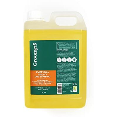 Groomers Everyday Fruity Dog Shampoo for Dog Grooming 2.5L Long Lasting Fragrance Cleanses and Conditions pH Balanced, Vegan, Paraben Free, Easy Rinse Suitable for All Coats Groomers Everyday Fruity Dog Shampoo for Dog Grooming 2.5L Long Lasting Fragrance Cleanses and Conditions pH Balanced, Vegan, Paraben Free, Easy Rinse Suitable for All Coats