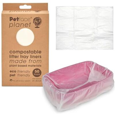 Petface Planet Compostable Cat Litter Tray Liners, 50 Pack, Durable Eco‑Friendly Plant‑Based Liners, 47L x 35.5W cm Petface Planet Compostable Cat Litter Tray Liners, 50 Pack, Durable Eco‑Friendly Plant‑Based Liners, 47L x 35.5W cm