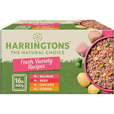 HARRINGTONS Complete Wet Tray Grain Free Hypoallergenic Adult Dog Food Variety Bumper Pack 16x400g Salmon, Beef, Chicken & Turkey Made with All Natural Ingredients HARRINGTONS Complete Wet Tray Grain Free Hypoallergenic Adult Dog Food Variety Bumper Pack 16x400g Salmon, Beef, Chicken & Turkey Made with All Natural Ingredients