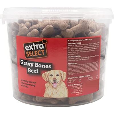 Extra Select Gravy Bones Beef Flavoured Dog Treat Biscuits in a 3ltr Bucket (approx 290 biscuits) Extra Select Gravy Bones Beef Flavoured Dog Treat Biscuits in a 3ltr Bucket (approx 290 biscuits)