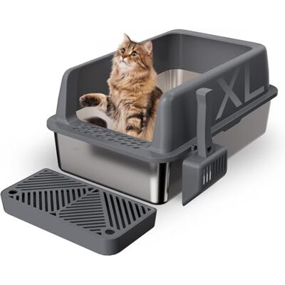 Gimars 35L High Sided Metal Litter Box with ABS Lid, Anti-Spillage & Odor Control – Stainless Steel Cat Litter Tray for All Cats & Kittens with Scoop & Pedal, 58x38x26cm Gimars 35L High Sided Metal Litter Box with ABS Lid, Anti-Spillage & Odor Control – Stainless Steel Cat Litter Tray for All Cats & Kittens with Scoop & Pedal, 58x38x26cm