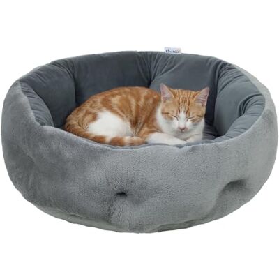 PawHut Cat Bed, Reversible Dog Pet Bed for Indoor Cats and Small Dogs, Round Bed with Supportive Bolster, Dark Grey PawHut Cat Bed, Reversible Dog Pet Bed for Indoor Cats and Small Dogs, Round Bed with Supportive Bolster, Dark Grey