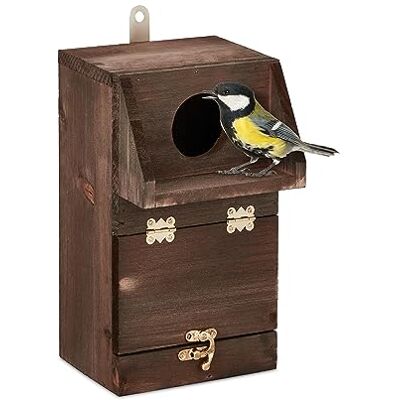 Relaxdays Nesting Box, for Sparrows & Redstarts, Cleaning Flap, 24.5 x 14 x 14 cm, Birdhouse to Hang Up, Wood, Brown Relaxdays Nesting Box, for Sparrows & Redstarts, Cleaning Flap, 24.5 x 14 x 14 cm, Birdhouse to Hang Up, Wood, Brown