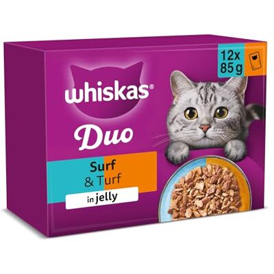 whiskas DUO Adult Wet Cat Food in Jelly 12x85g Surf & Turf (Pack of 4) whiskas DUO Adult Wet Cat Food in Jelly 12x85g Surf & Turf (Pack of 4)