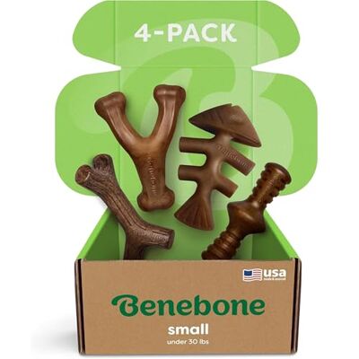 Benebone Dog Chew Toy Gift Box for Aggressive Chewers with Wishbone, Fishbone, Stick & Zaggler, Long Lasting Boredom Breakers, 100% REAL Flavours, Small, Made in the USA Benebone Dog Chew Toy Gift Box for Aggressive Chewers with Wishbone, Fishbone, Stick & Zaggler, Long Lasting Boredom Breakers, 100% REAL Flavours, Small, Made in the USA