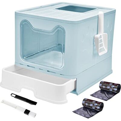 Panghuhu88 Foldable Cat Litter Box with Lid, Large Top Entry Cat Toilet, Enclosed Cats Potty with Litter Scoop, Drawer Type Easy Clean Cats Litter Pan(Blue) Panghuhu88 Foldable Cat Litter Box with Lid, Large Top Entry Cat Toilet, Enclosed Cats Potty with Litter Scoop, Drawer Type Easy Clean Cats Litter Pan(Blue)