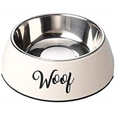 House of Paws Cream Woof 2 in 1 Dog Bowl, Large House of Paws Cream Woof 2 in 1 Dog Bowl, Large