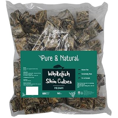 Pure Whitefish Medium Skin Cubes, 1kg Gluten Free, Low Fat Dog Chew, High Protein Fish Treats for Dogs, Hypoallergenic Dog Chews for Sensitive Stomachs Pure Whitefish Medium Skin Cubes, 1kg Gluten Free, Low Fat Dog Chew, High Protein Fish Treats for Dogs, Hypoallergenic Dog Chews for Sensitive Stomachs