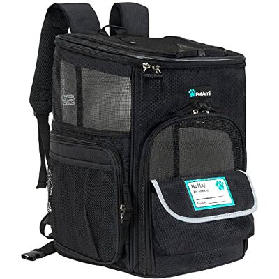 PetAmi Pet Carrier Backpack for Small Cats, Dogs, Puppies Airline Approved Ventilated, 4 Way Entry, Safety and Soft Cushion Back Support Collapsible for Travel, Hiking, Outdoor (Black) PetAmi Pet Carrier Backpack for Small Cats, Dogs, Puppies Airline Approved Ventilated, 4 Way Entry, Safety and Soft Cushion Back Support Collapsible for Travel, Hiking, Outdoor (Black)