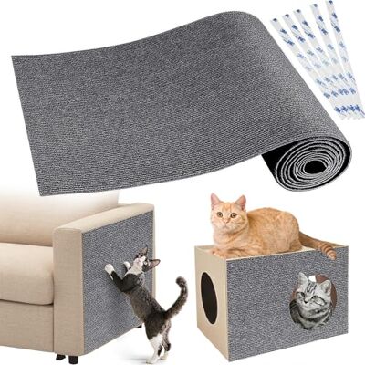 Gimars 40×200cm Thickened Self-Adhesive Cat Scratching Mat with Extra Adhesive Strips, DIY Cuttable Climbing Wall Scratch Pad, Furniture Protector for Sofa, Wall, Floor & Carpet, Grey Gimars 40×200cm Thickened Self-Adhesive Cat Scratching Mat with Extra Adhesive Strips, DIY Cuttable Climbing Wall Scratch Pad, Furniture Protector for Sofa, Wall, Floor & Carpet, Grey