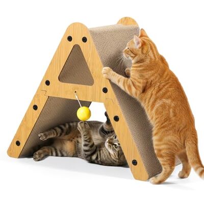 Gimars Thick Cardboard Cat Scratcher A-Shape, 2-in-1 Cat Scratching Board Vertical & Flat, Reversible Double-Sided Cat Scratch Board for Kittens, Supports 10kg, with 2 Toy Balls Gimars Thick Cardboard Cat Scratcher A-Shape, 2-in-1 Cat Scratching Board Vertical & Flat, Reversible Double-Sided Cat Scratch Board for Kittens, Supports 10kg, with 2 Toy Balls