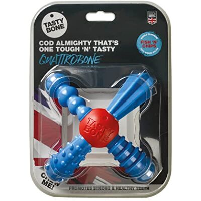 Tasty Bone TastyBone QuattroBone Nylon Dog Chew Toy for Small Dogs (Fish & Chips) Indestructible for Aggressive Chewers, Everlasting Flavour, Strong Healthy Teeth, Made in the UK Tasty Bone TastyBone QuattroBone Nylon Dog Chew Toy for Small Dogs (Fish & Chips) Indestructible for Aggressive Chewers, Everlasting Flavour, Strong Healthy Teeth, Made in the UK