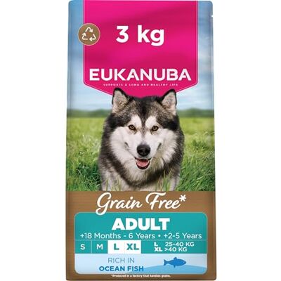 Eukanuba Grain Free Ocean Fish Complete Dry Dog Food For Adult Large & Giant Breed Dogs 3KG Eukanuba Grain Free Ocean Fish Complete Dry Dog Food For Adult Large & Giant Breed Dogs 3KG