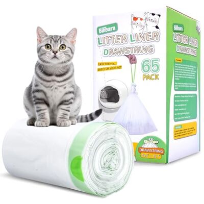 Bilibara 65 Count Drawstring Cat Litter Bags for Most Auto Self-Cleaning Litter Box, Extra Thick Pet Litter Drawer Liners Replacement, Durable Cat Waste Bags, Unscented, 25.6 "W x 15.7 "H Bilibara 65 Count Drawstring Cat Litter Bags for Most Auto Self-Cleaning Litter Box, Extra Thick Pet Litter Drawer Liners Replacement, Durable Cat Waste Bags, Unscented, 25.6 "W x 15.7 "H