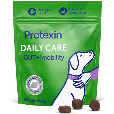 Protexin Daily Care Gut+ Mobility – Probiotic, Prebiotic & Postbiotic Chews for Dogs – Supports Joint Health, Mobility & Gut Balance – Chicken & Bacon Flavour – 60 Soft Chews Protexin Daily Care Gut+ Mobility – Probiotic, Prebiotic & Postbiotic Chews for Dogs – Supports Joint Health, Mobility & Gut Balance – Chicken & Bacon Flavour – 60 Soft Chews