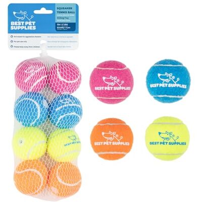 Best Pet Supplies Squeaky Tennis Toys for Dogs, 8-Pack, Heavy-Duty Interactive Pet Toys for Throwing and Fetching, Supports Exercise and Natural Behavior Training, Durable Small Best Pet Supplies Squeaky Tennis Toys for Dogs, 8-Pack, Heavy-Duty Interactive Pet Toys for Throwing and Fetching, Supports Exercise and Natural Behavior Training, Durable Small