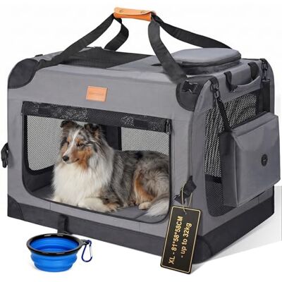 Morpilot Large Dog & Cat Carrier Soft-Sided Pet Travel Crate, Foldable Dog Car Crate, with Collapsible Bowl, Shoulder Strap & Storage Pockets, XL, Grey, (Max 32kg) Morpilot Large Dog & Cat Carrier Soft-Sided Pet Travel Crate, Foldable Dog Car Crate, with Collapsible Bowl, Shoulder Strap & Storage Pockets, XL, Grey, (Max 32kg)