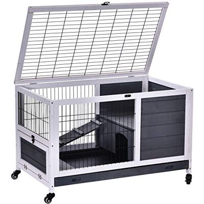 PawHut Wooden Rabbit Hutch Guinea Pigs House Bunny Small Animal Cage Openable Roof Portable Indoor Enclosed Run 90 x 53 x 59 cm White PawHut Wooden Rabbit Hutch Guinea Pigs House Bunny Small Animal Cage Openable Roof Portable Indoor Enclosed Run 90 x 53 x 59 cm White