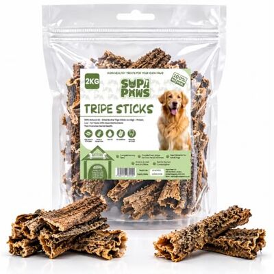 SUPA PAWS 2Kg Buffalo Beef Tripe for Dog, 100% Natural Air Dried Dog Chews, High Protein & Low Fat Beef Sticks Pet Treats Good for Teeth and Gums Dog Treats Snacks Breeds & Size SUPA PAWS 2Kg Buffalo Beef Tripe for Dog, 100% Natural Air Dried Dog Chews, High Protein & Low Fat Beef Sticks Pet Treats Good for Teeth and Gums Dog Treats Snacks Breeds & Size