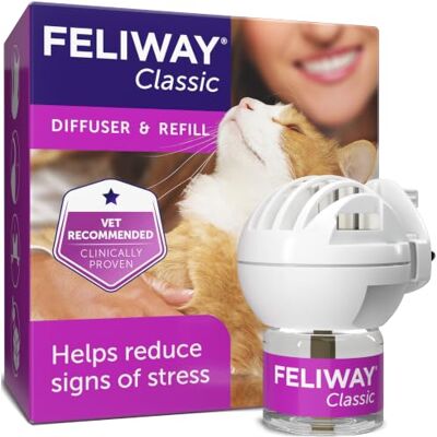 Feliway Classic Cat Calming Plug-In Pheromone Diffuser Starter Kit Helps Solve Common Signs of Stress in Cats Like Urine Spraying, Scratching and Hiding, Drug-Free, Odourless, 30 day supply Feliway Classic Cat Calming Plug-In Pheromone Diffuser Starter Kit Helps Solve Common Signs of Stress in Cats Like Urine Spraying, Scratching and Hiding, Drug-Free, Odourless, 30 day supply