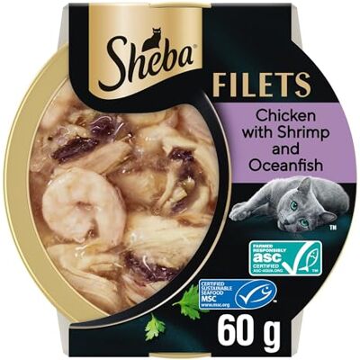 Sheba Filets Adult Cat Food With Chicken, Ocean Fish & Shrimp in gravy 32x60g Tray Sheba Filets Adult Cat Food With Chicken, Ocean Fish & Shrimp in gravy 32x60g Tray