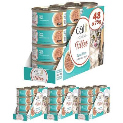 Catit Cuisine Fillet, Real Tuna Fillet in Broth, Grain Free Wet Cat Food for Adult Cats, High Meat Tinned Cat Food in Broth 4 x 12 pack Catit Cuisine Fillet, Real Tuna Fillet in Broth, Grain Free Wet Cat Food for Adult Cats, High Meat Tinned Cat Food in Broth 4 x 12 pack