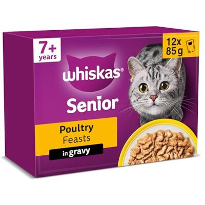 whiskas Senior 7+ Wet Cat Food in Gravy 12x85g Poultry Feasts (Pack of 4) whiskas Senior 7+ Wet Cat Food in Gravy 12x85g Poultry Feasts (Pack of 4)