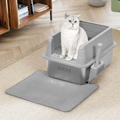 BAKAJI XL Open Cat Litter Tray with Steel Base with Anti Sand Edge, Scoop for Collection, Anti-Dirt Mat, Non-Slip Base, Capacity 25 Litres, Grey, 50 x 35 x 30 cm BAKAJI XL Open Cat Litter Tray with Steel Base with Anti Sand Edge, Scoop for Collection, Anti-Dirt Mat, Non-Slip Base, Capacity 25 Litres, Grey, 50 x 35 x 30 cm