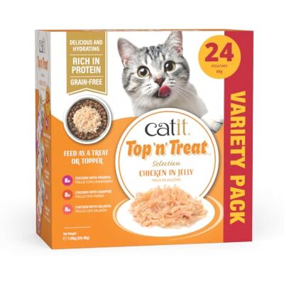 Catit Top N Treat, Wet/Dry Cat Food Topper, Grain-Free Cat Treat Topper, Chicken Flavour Variety Pack, 24x60g Catit Top N Treat, Wet/Dry Cat Food Topper, Grain-Free Cat Treat Topper, Chicken Flavour Variety Pack, 24x60g
