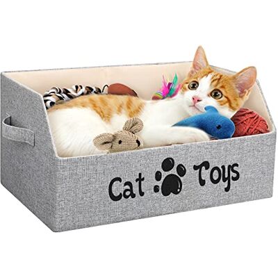LOVSTORAGE Large Cat Toy Box Cat Toy Storage Basket 2X Thicker Foldable Sturdy Pet Toy Storage Bin Bed for Organizing Pet Toys Treats Clothes and Accessories(Grey) LOVSTORAGE Large Cat Toy Box Cat Toy Storage Basket 2X Thicker Foldable Sturdy Pet Toy Storage Bin Bed for Organizing Pet Toys Treats Clothes and Accessories(Grey)