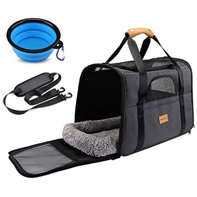 Morpilot Cat Carrier Airline Approved, Top Opening Portable Dog Bag with Breathable Mesh/Removable Mat, Adjustable Shoulder Strap & Bowl, Foldable Travel Cage, M, Dark Grey (Max 7kg) Morpilot Cat Carrier Airline Approved, Top Opening Portable Dog Bag with Breathable Mesh/Removable Mat, Adjustable Shoulder Strap & Bowl, Foldable Travel Cage, M, Dark Grey (Max 7kg)