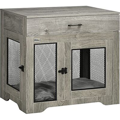 PawHut Modern Pet Crate End Table w/Double Doors, Drawer, for Medium Dogs PawHut Modern Pet Crate End Table w/Double Doors, Drawer, for Medium Dogs