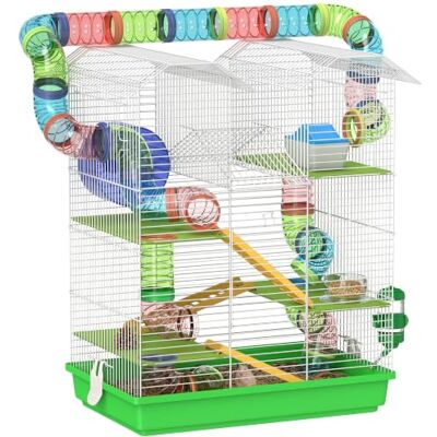 PawHut Hamster Cage 5 Tier Carrier Habitat for Dwarf Mice, Green Exercise Wheels Tunnel Tube Water Bottle, Dishes, House, Ladder, Gerbil Cage PawHut Hamster Cage 5 Tier Carrier Habitat for Dwarf Mice, Green Exercise Wheels Tunnel Tube Water Bottle, Dishes, House, Ladder, Gerbil Cage