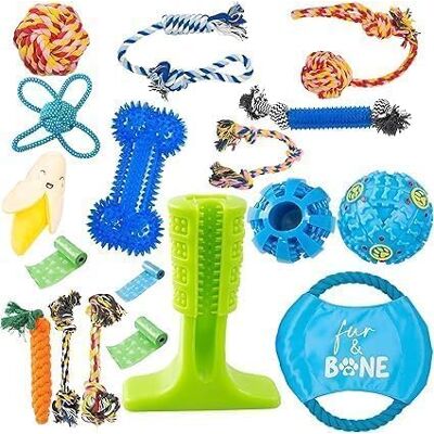 Fur & Bone Dog Chew Toys (18-Pack) Puppy Toys for Boredom Indestructible Rope & Squeaky Teething Toys for Small & Medium Dogs Fur & Bone Dog Chew Toys (18-Pack) Puppy Toys for Boredom Indestructible Rope & Squeaky Teething Toys for Small & Medium Dogs