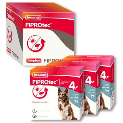 Beaphar FIPROtec Spot-On Flea & Tick Treatment for Medium Dogs 10-20kg 12 Treatments Kills Fleas & Ticks – Veterinary Medicine Easy to Apply Monthly Suitable for Dogs & Puppies from 8 Weeks Beaphar FIPROtec Spot-On Flea & Tick Treatment for Medium Dogs 10-20kg 12 Treatments Kills Fleas & Ticks – Veterinary Medicine Easy to Apply Monthly Suitable for Dogs & Puppies from 8 Weeks