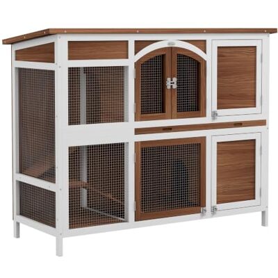 PawHut Two-Tier Wooden Rabbit Hutch - Openable Roof, Ramp, Tray PawHut Two-Tier Wooden Rabbit Hutch - Openable Roof, Ramp, Tray