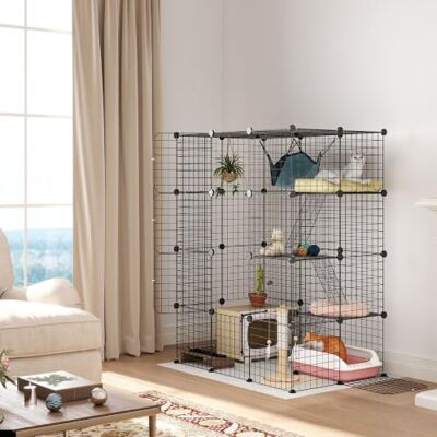 PawHut - 4-Tier Cat Cage Indoor - Hammock - 5 Doors - Cat Playpen PawHut - 4-Tier Cat Cage Indoor - Hammock - 5 Doors - Cat Playpen