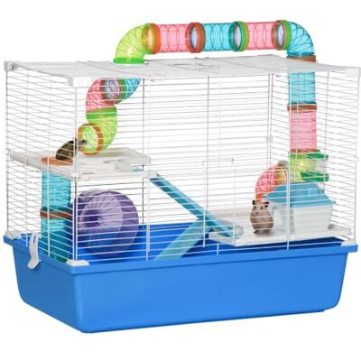 PawHut Hamster Cage w/Tubes Exercise Wheel, Water Bottle, Food Dish Blue Tube, Exercise Wheel, Water Bottle, Food Dish PawHut Hamster Cage w/Tubes Exercise Wheel, Water Bottle, Food Dish Blue Tube, Exercise Wheel, Water Bottle, Food Dish