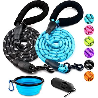 COOYOO 2 Pack Dog Leash 2/5/6 FT Heavy Duty Comfortable Padded Handle Reflective Dog Leash for Medium Large Dogs with Collapsible Pet Bowl COOYOO 2 Pack Dog Leash 2/5/6 FT Heavy Duty Comfortable Padded Handle Reflective Dog Leash for Medium Large Dogs with Collapsible Pet Bowl
