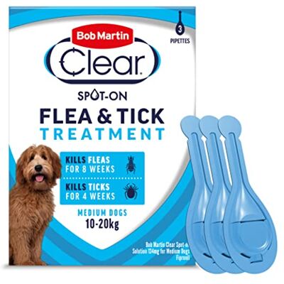 Bob Martin Clear Spot On Flea Treatment for Medium Dogs (10-20kg) Kills Fleas & Ticks (3 Pipettes) Bob Martin Clear Spot On Flea Treatment for Medium Dogs (10-20kg) Kills Fleas & Ticks (3 Pipettes)