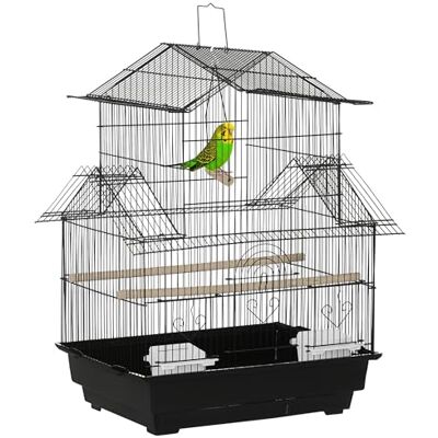 PawHut Metal Bird Cage with Plastic Swing Perch Food Container Tray Handle for Finch Canary Budgie 43.5 x 33 x 63 cm, Black PawHut Metal Bird Cage with Plastic Swing Perch Food Container Tray Handle for Finch Canary Budgie 43.5 x 33 x 63 cm, Black