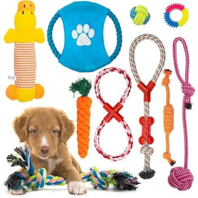 Fur & Bone Dog Chew Toys (10-Pack) Puppy Toys for Boredom Indestructible Rope & Squeaky Teething Toys for Small & Medium Dogs Fur & Bone Dog Chew Toys (10-Pack) Puppy Toys for Boredom Indestructible Rope & Squeaky Teething Toys for Small & Medium Dogs