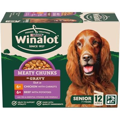 Winalot Meaty Chunks Senior Mixed in Gravy Wet Dog Food 12x100g, Pack of 4 Winalot Meaty Chunks Senior Mixed in Gravy Wet Dog Food 12x100g, Pack of 4